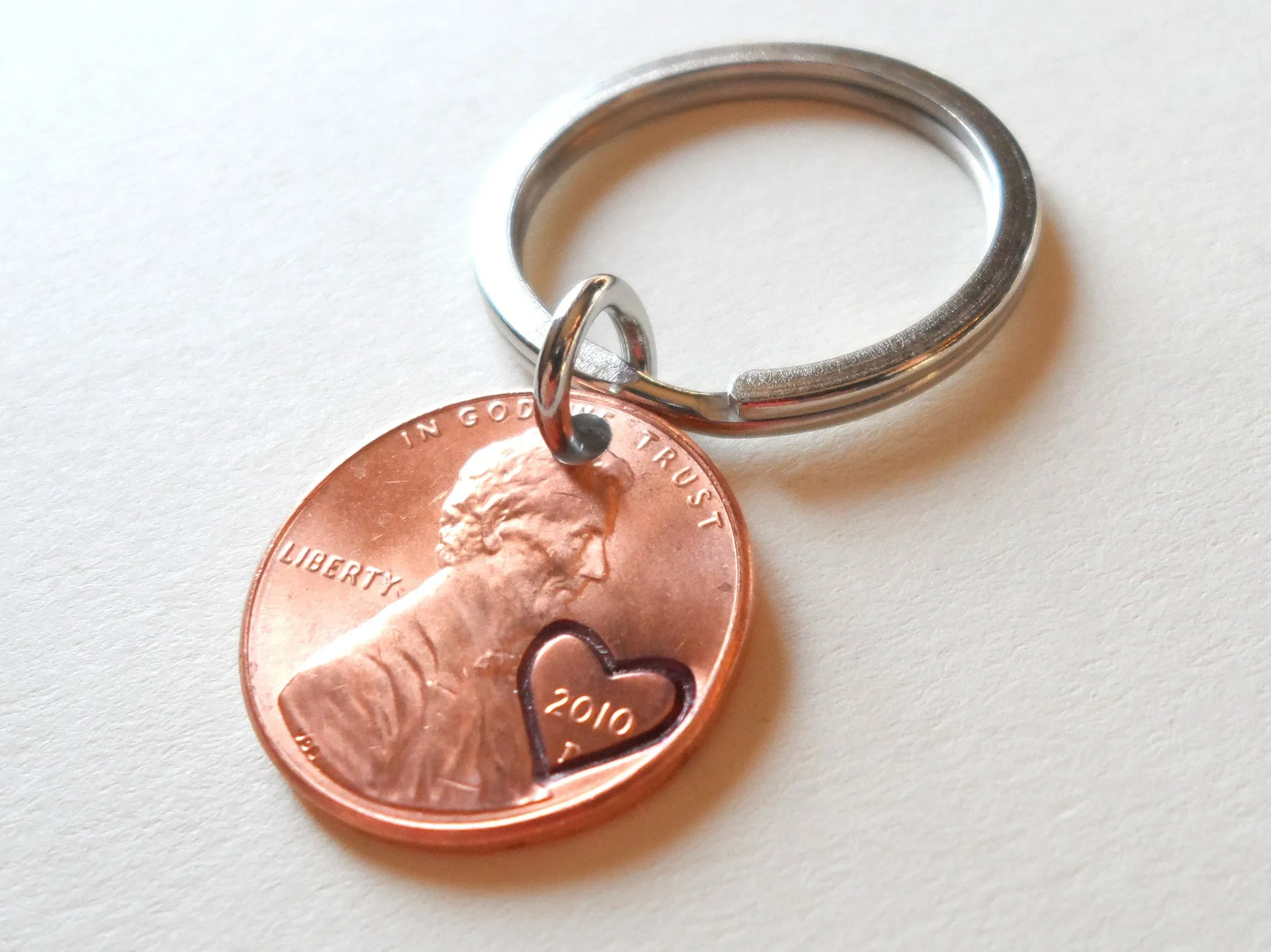 15 Year Anniversary Gift • 2010 Penny Keychain with Engraved Heart Around Year by Jewelry Everyday