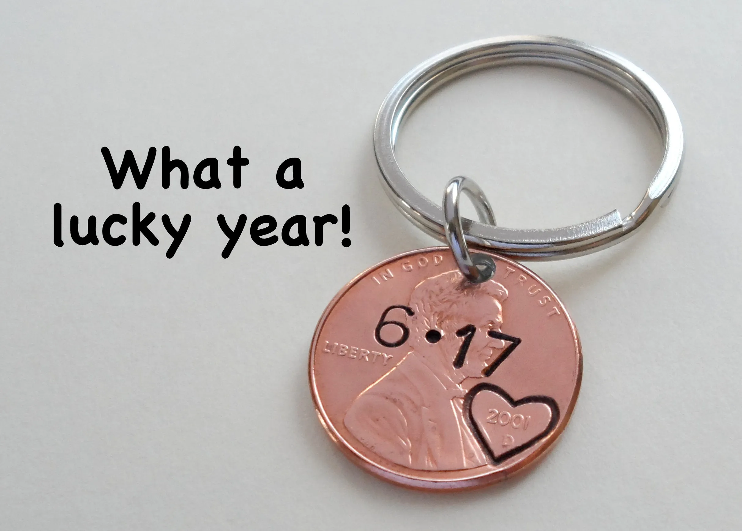 19 Year Anniversary Gift • Double Keychain Set 2006 Penny Keychains with Engraved Heart Around Year by Jewelry Everyday