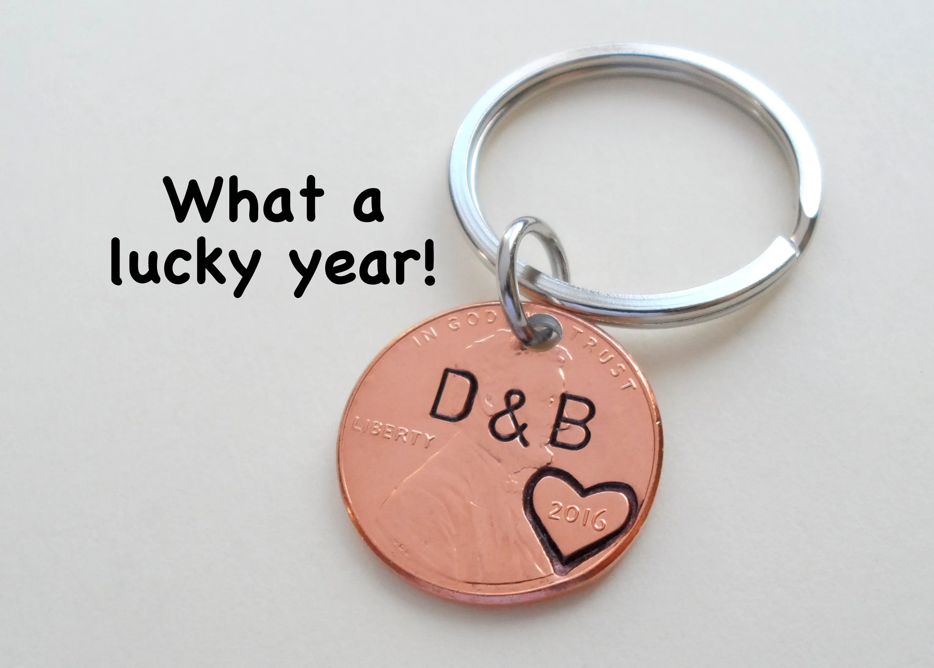 19 Year Anniversary Gift • Double Keychain Set 2006 Penny Keychains with Engraved Heart Around Year by Jewelry Everyday