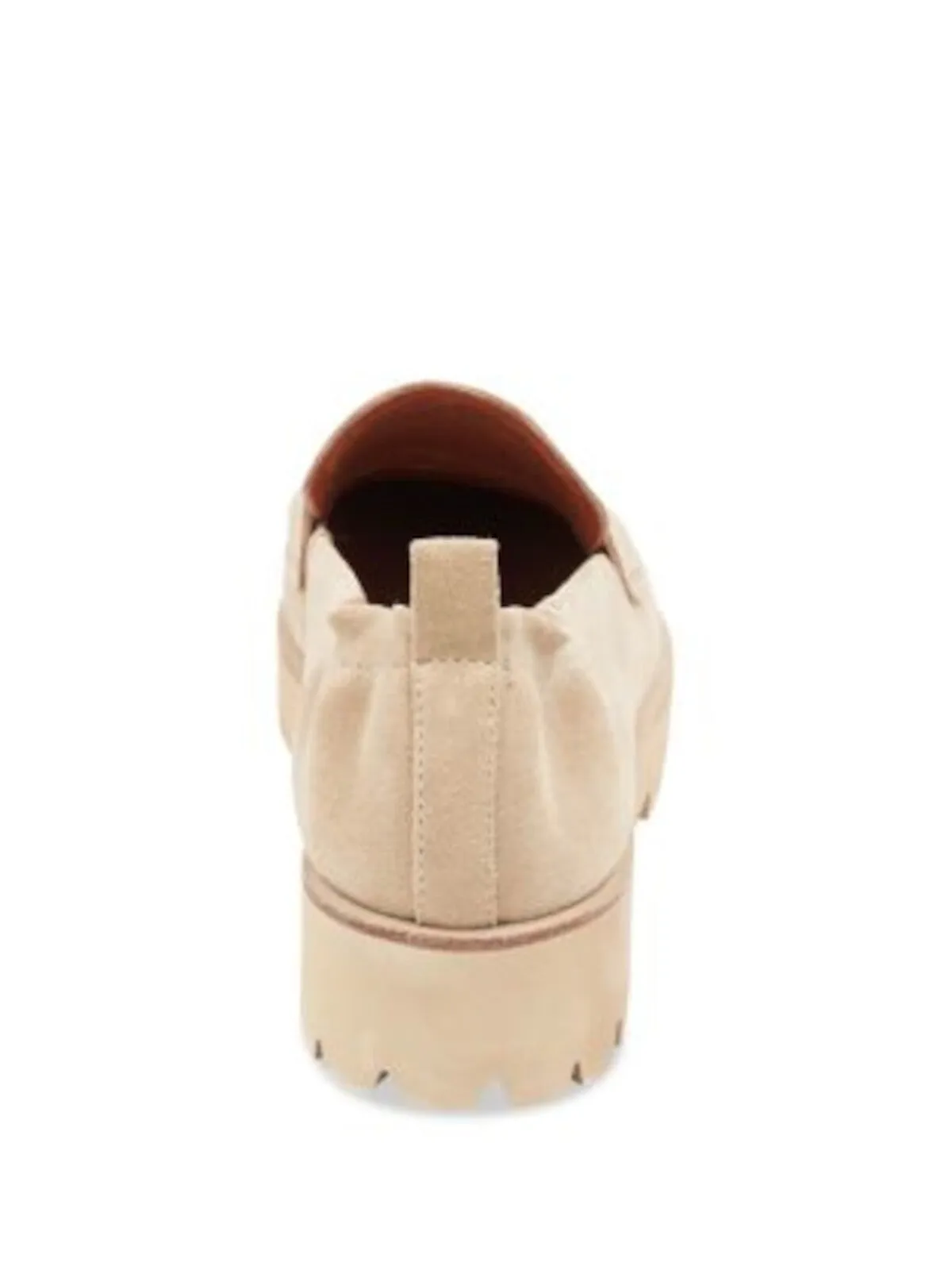 ANDRE ASSOUS Womens Beige Penny Keeper Stretch Heel Back Pull-Tab Lug Sole Padded River Almond Toe Block Heel Slip On Leather Loafers Shoes