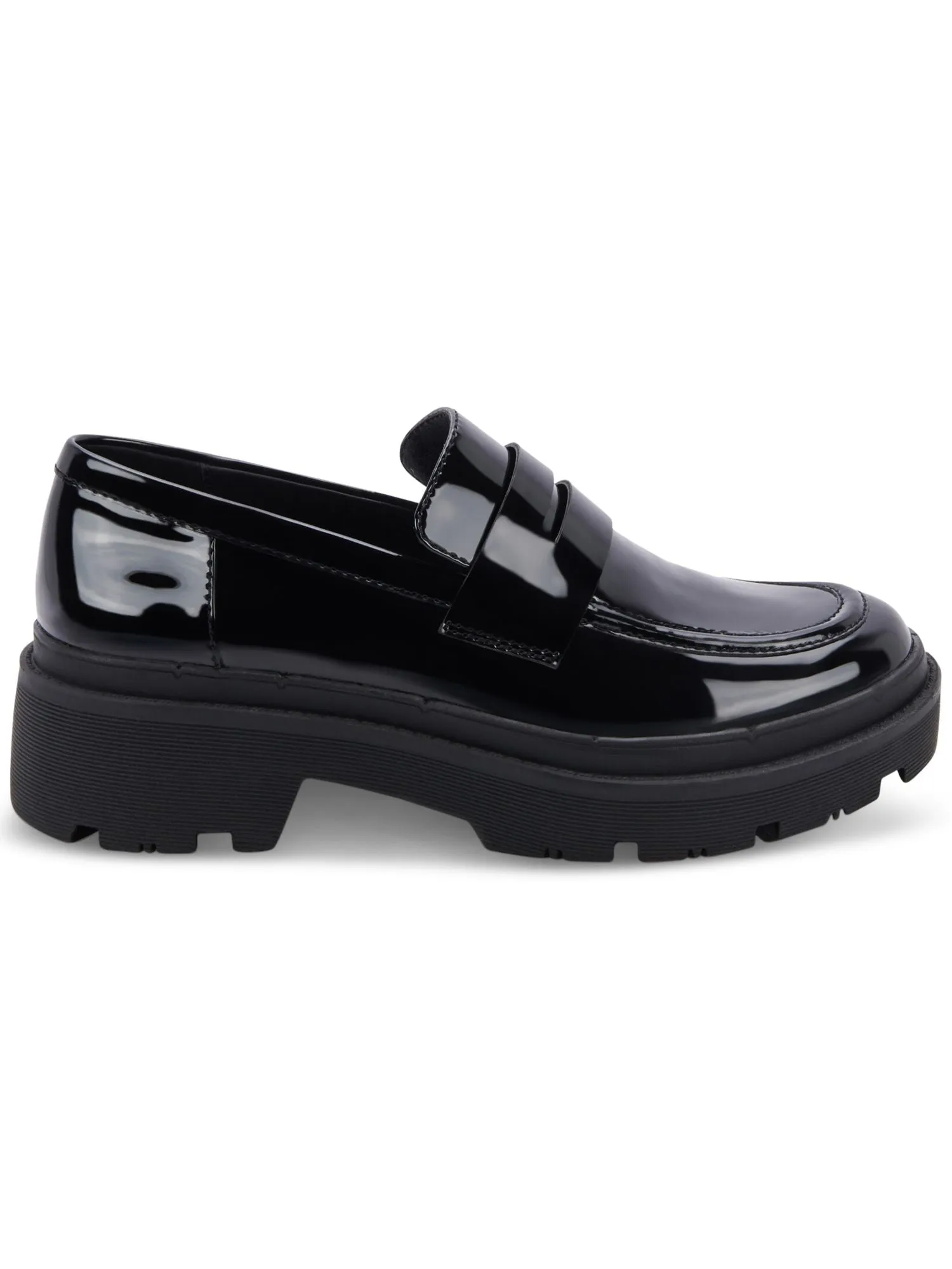 AQUA COLLEGE Womens Black 1" Platform Penny Keeper Lug Sole Waterproof Saanvi Round Toe Block Heel Slip On Loafers Shoes M