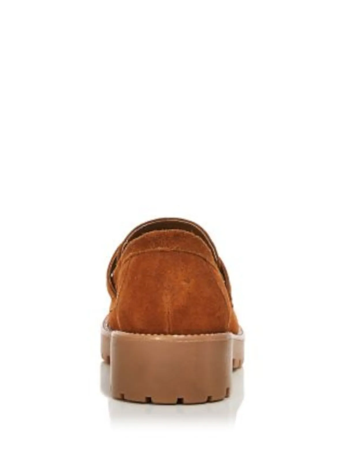 AQUA Womens Brown Embellished Chain Penny Keeper Notched Padded Derby Round Toe Slip On Leather Loafers Shoes M