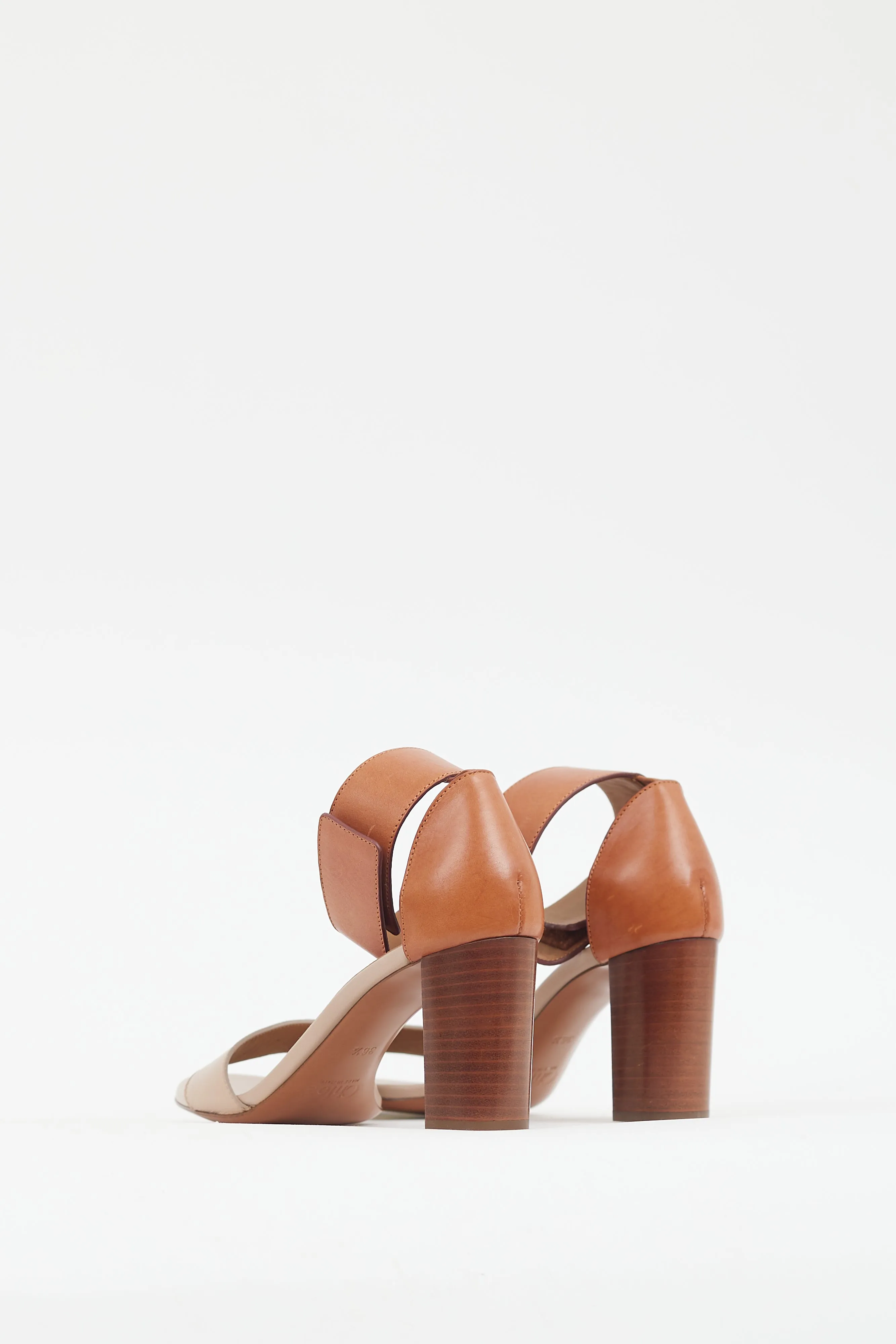 Beige & Brown Leather Open Toe Heel