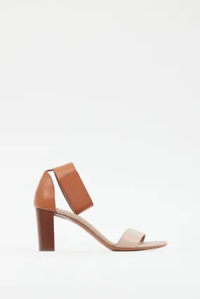 Beige & Brown Leather Open Toe Heel