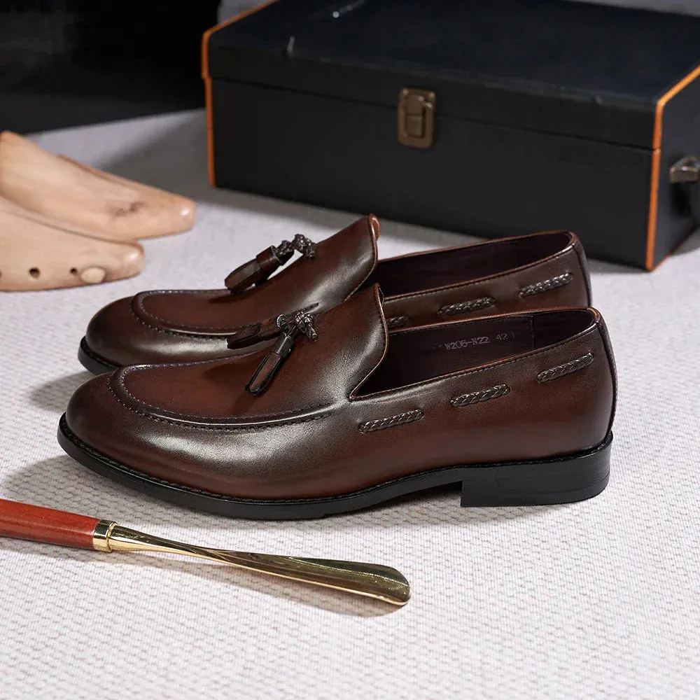 binfenxie  - Classic Men's Tassel Loafers Genuine Leather Handmade Slip on Daily Casual Shoes Comfortable Office Wedding Dress Shoes for Men