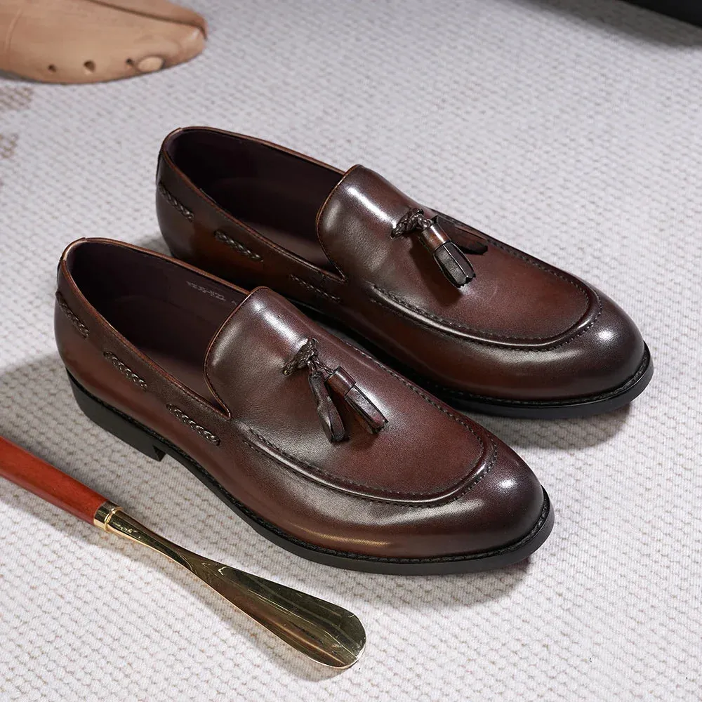 binfenxie  - Classic Men's Tassel Loafers Genuine Leather Handmade Slip on Daily Casual Shoes Comfortable Office Wedding Dress Shoes for Men