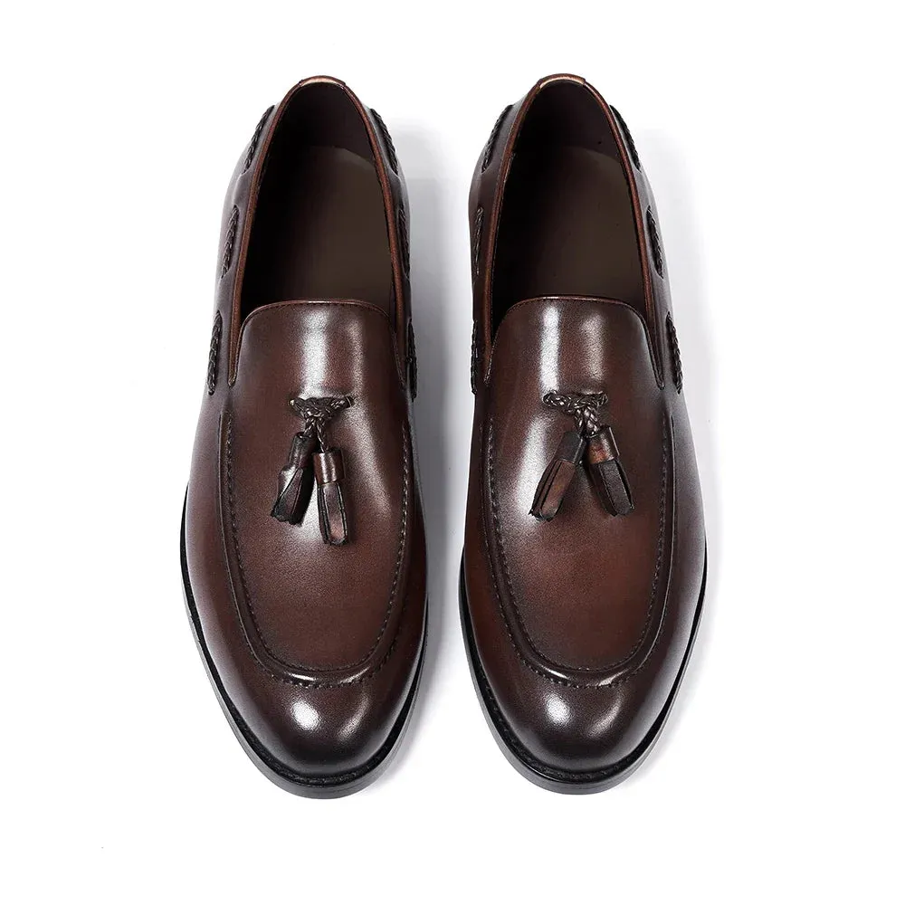 binfenxie  - Classic Men's Tassel Loafers Genuine Leather Handmade Slip on Daily Casual Shoes Comfortable Office Wedding Dress Shoes for Men