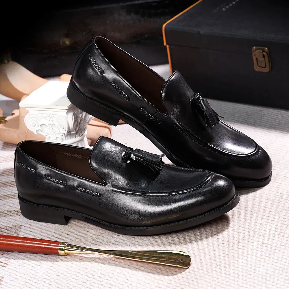 binfenxie  - Classic Men's Tassel Loafers Genuine Leather Handmade Slip on Daily Casual Shoes Comfortable Office Wedding Dress Shoes for Men