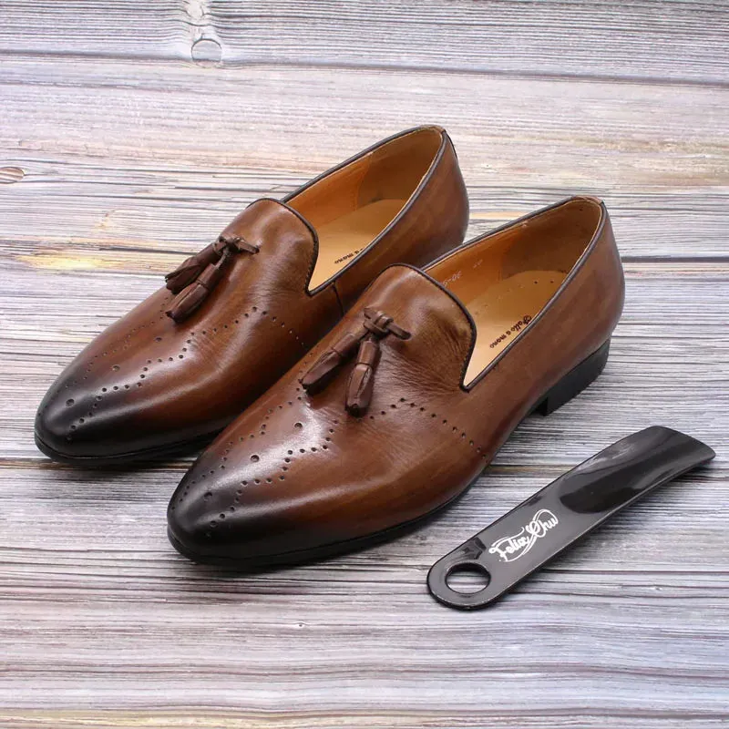 binfenxie  -  Men's Tassel Loafers Calf Genuine Leather Wedding Party Men Casual Dress Shoes Fashion Gentleman Stree Style Men Shoes