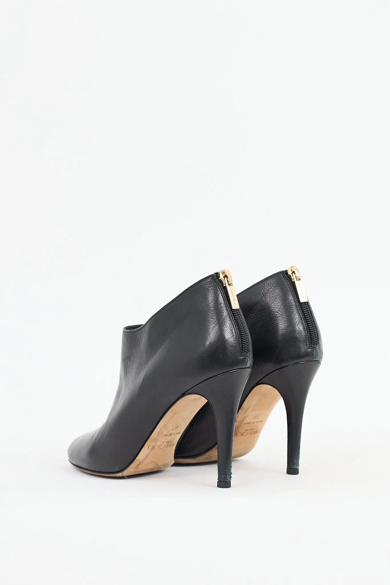 Black Leather Mendez Heeled Bootie