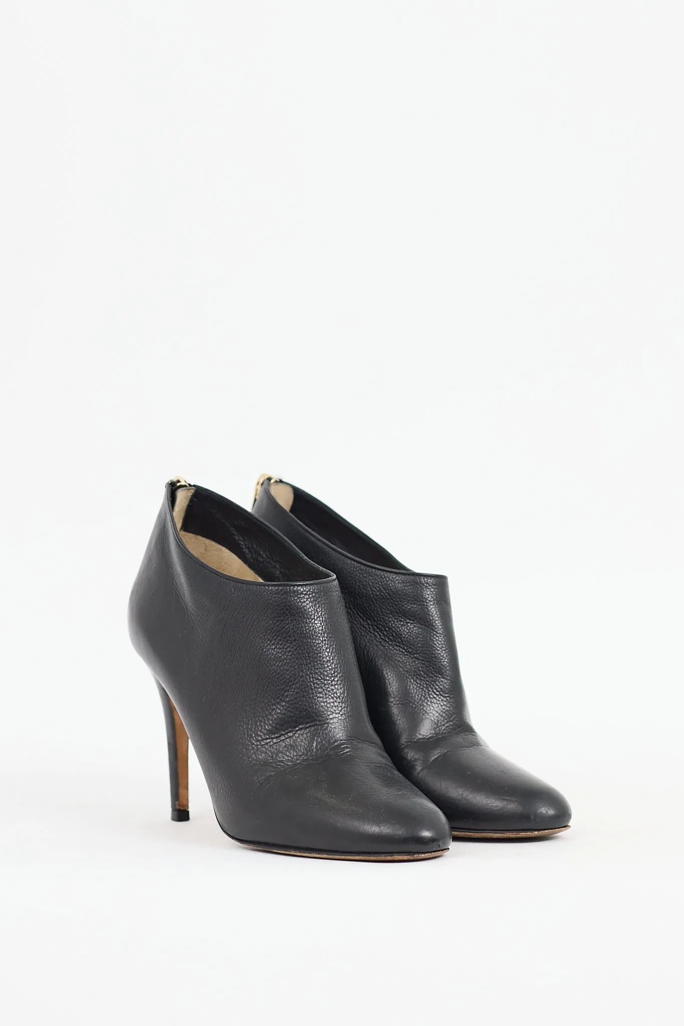 Black Leather Mendez Heeled Bootie