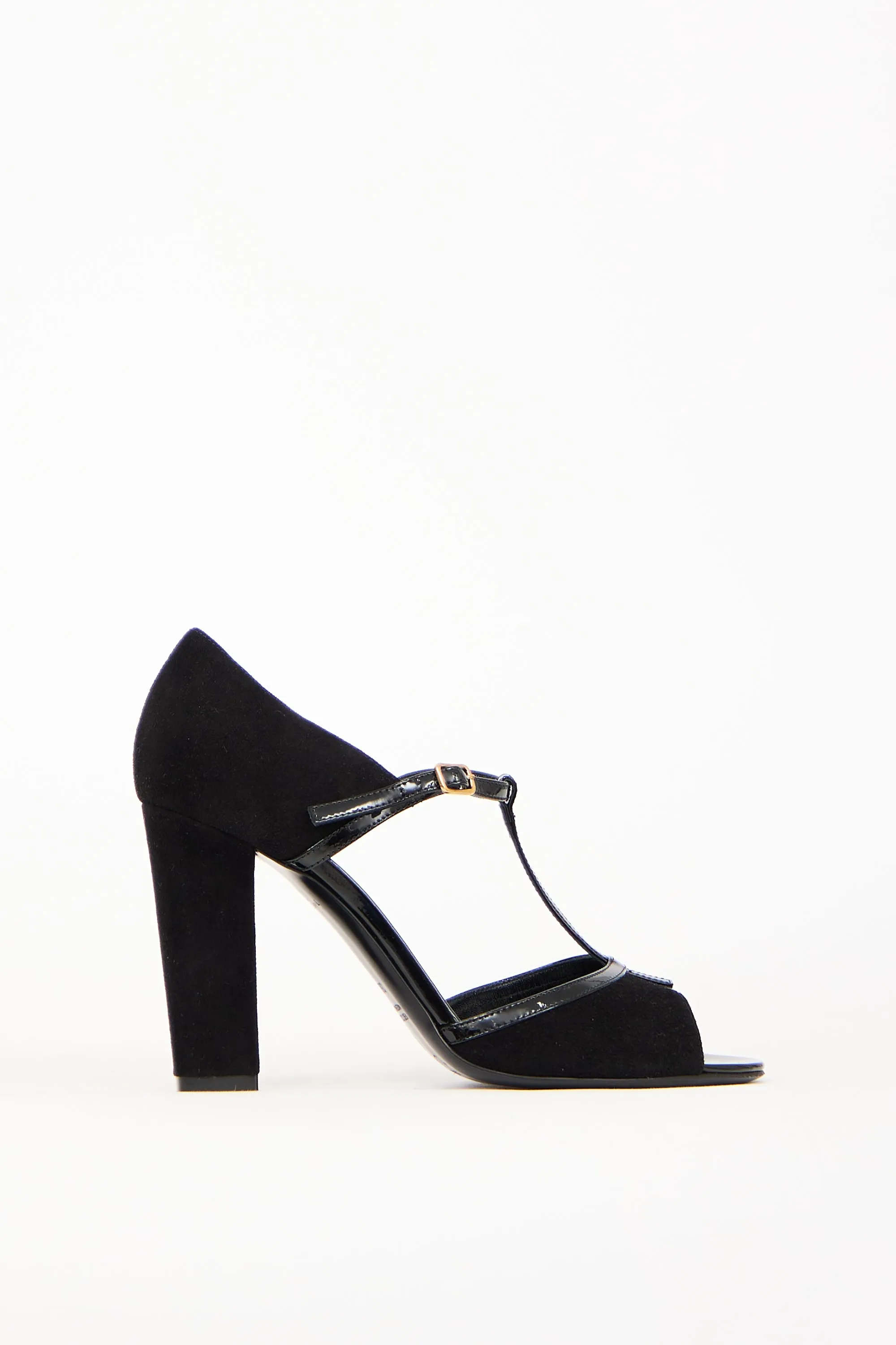 Black Suede T-Strap Heel