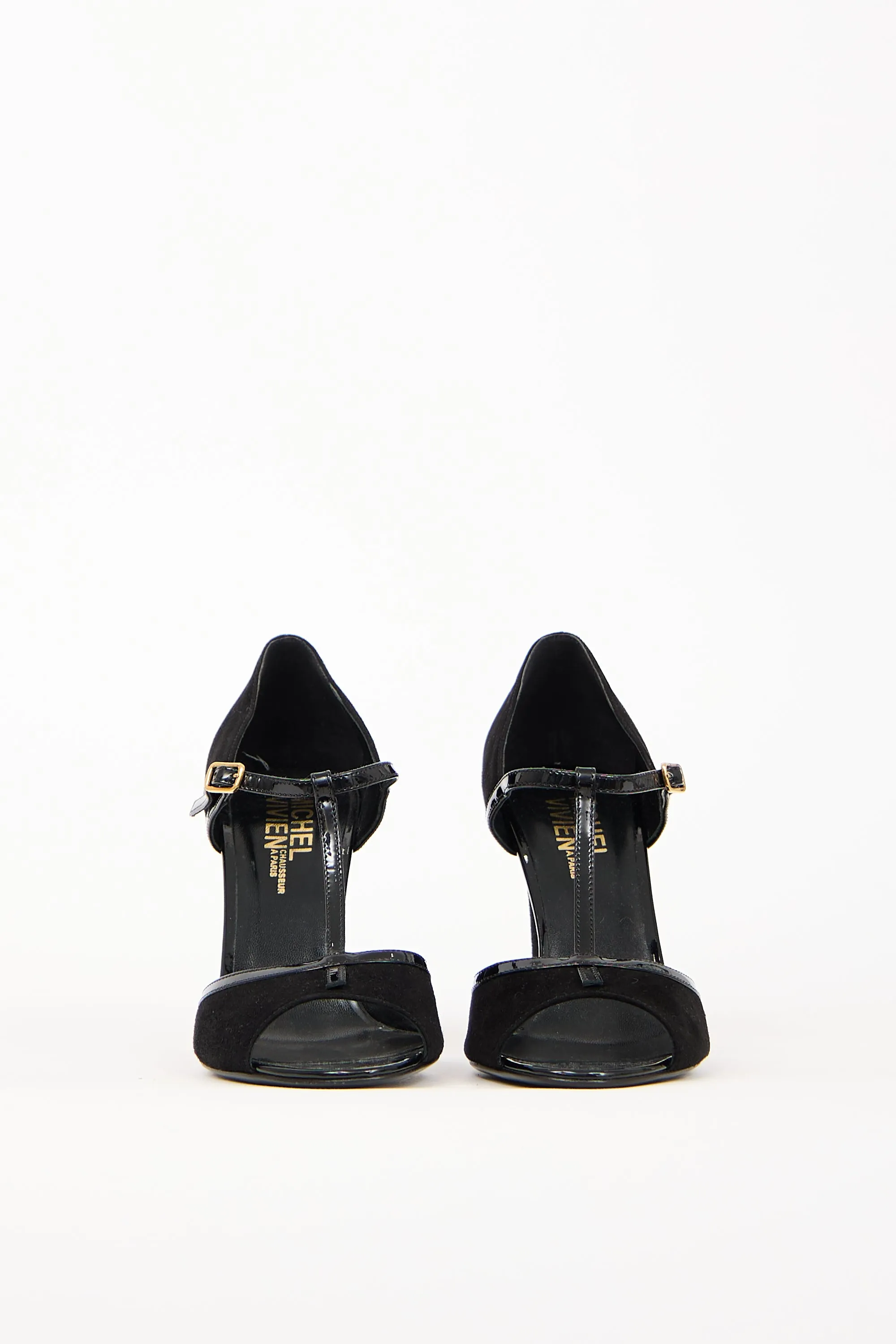 Black Suede T-Strap Heel