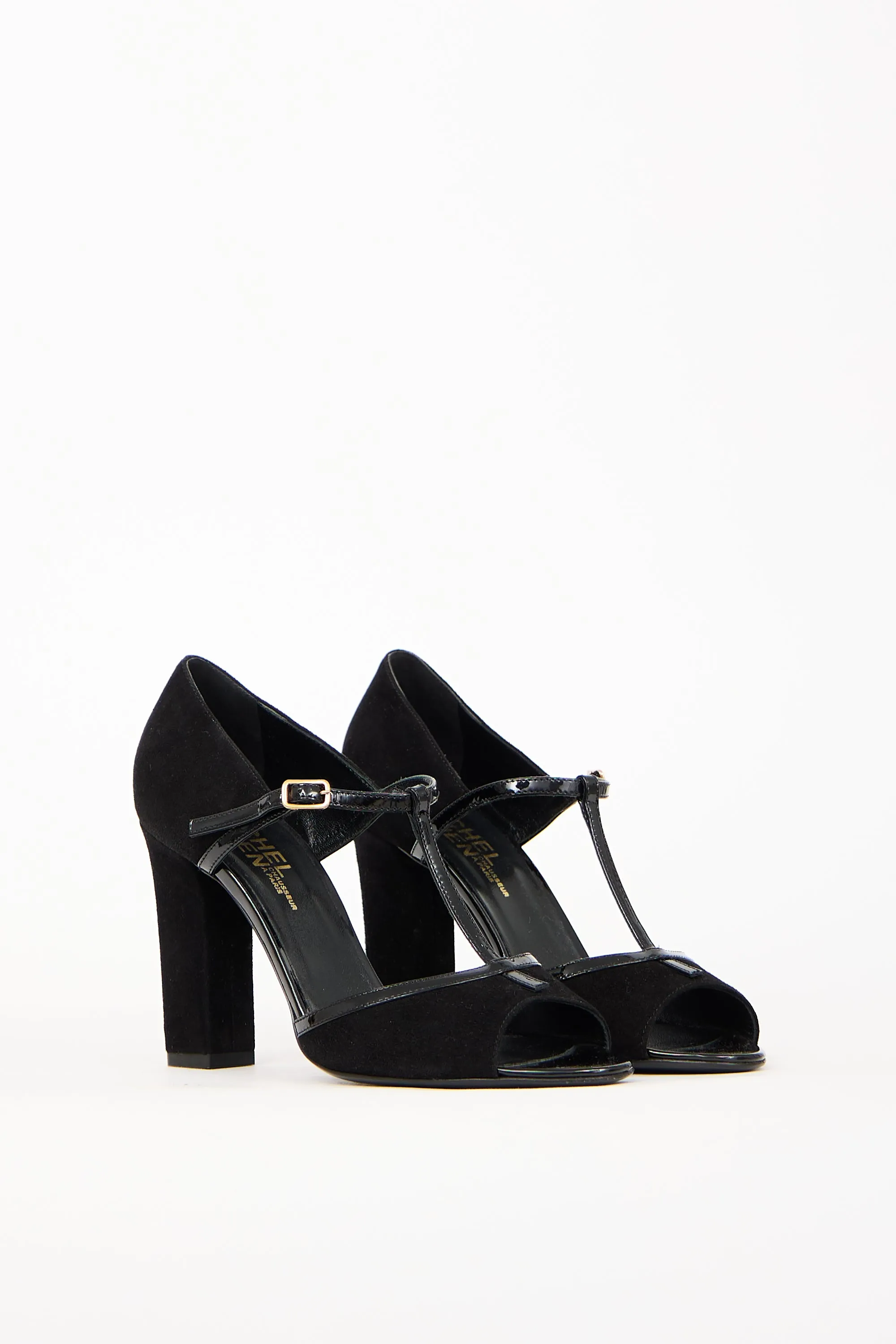 Black Suede T-Strap Heel