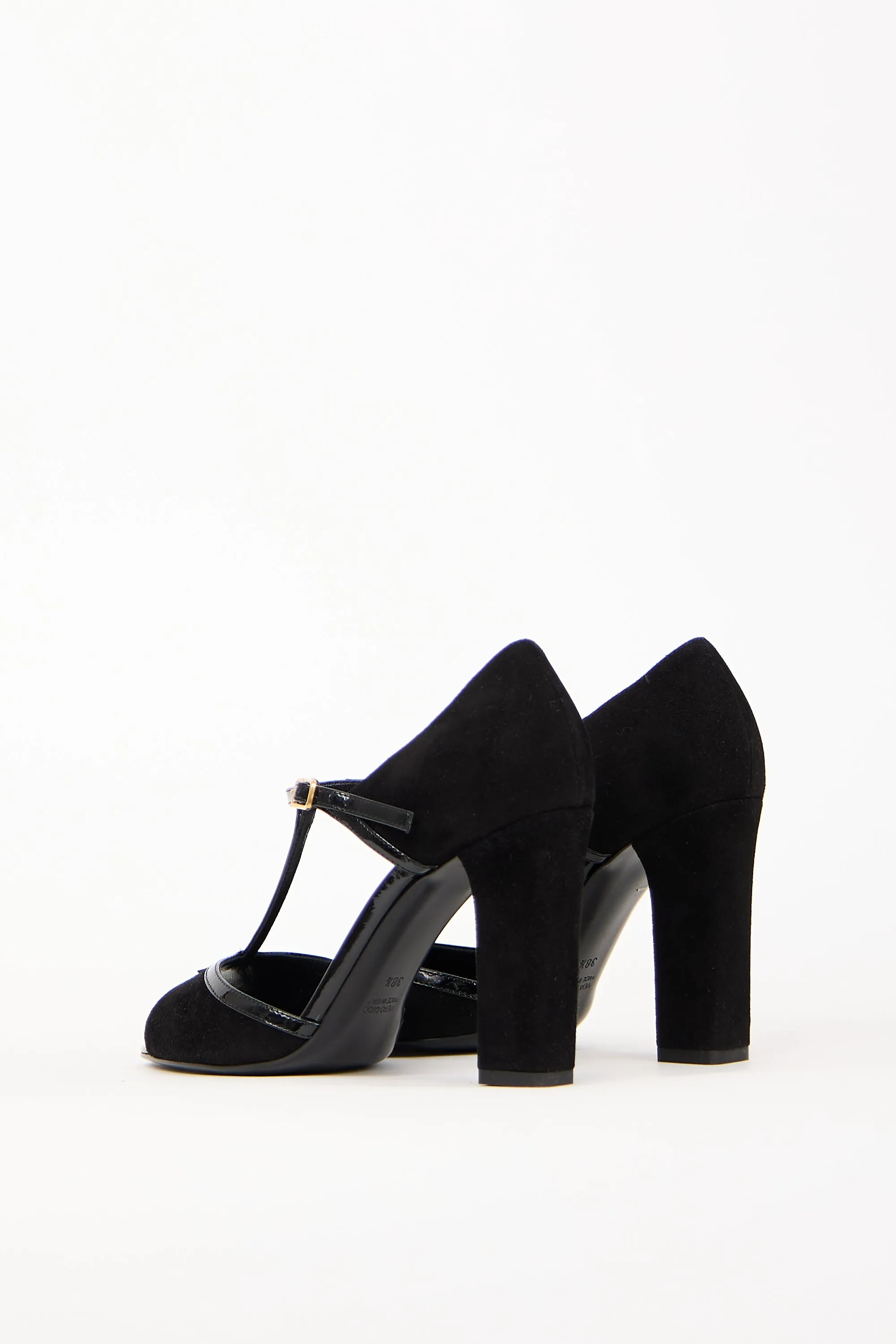 Black Suede T-Strap Heel