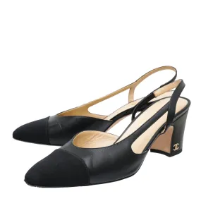 Chanel Black Block Slingback 37