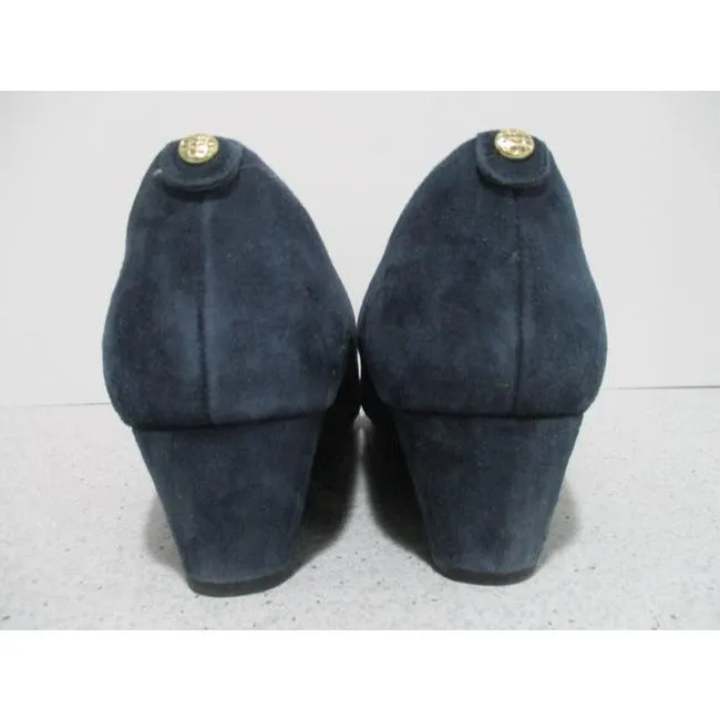 Clarks Slate Blue Suede Round Toe Wedge Pumps Size Us