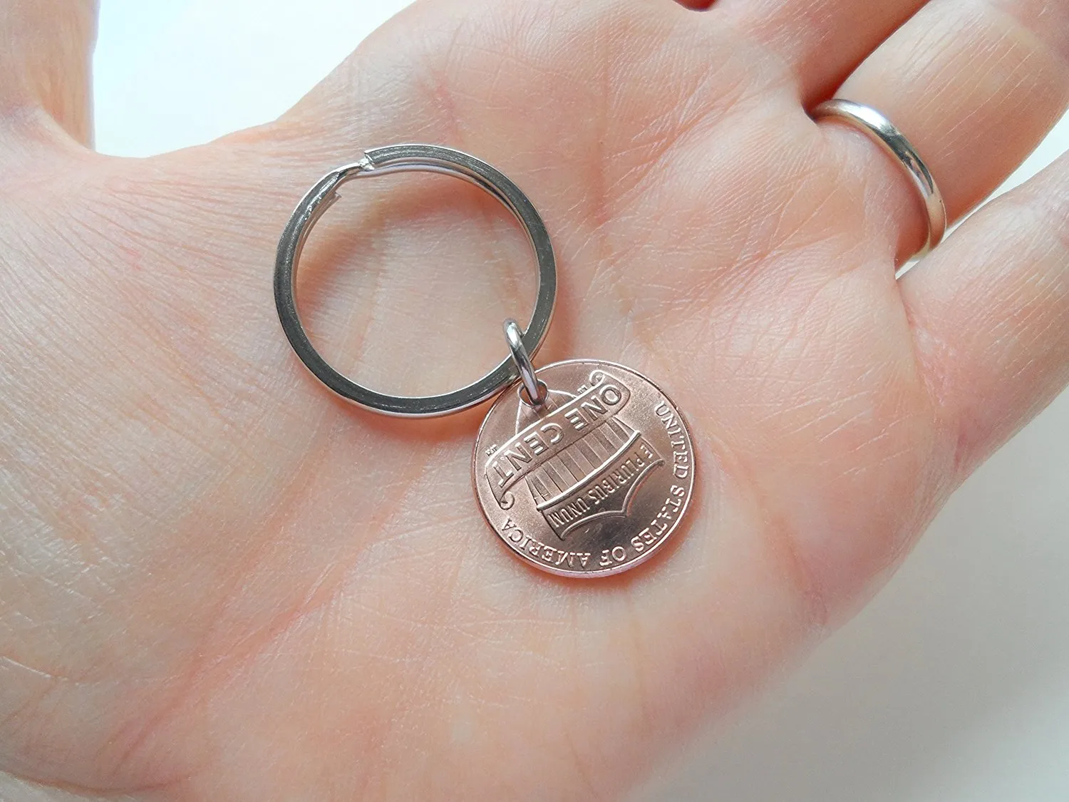 Clover Charm Layered Over 2017 Penny Keychain; 8 Year Anniversary Gift, Couples Keychain