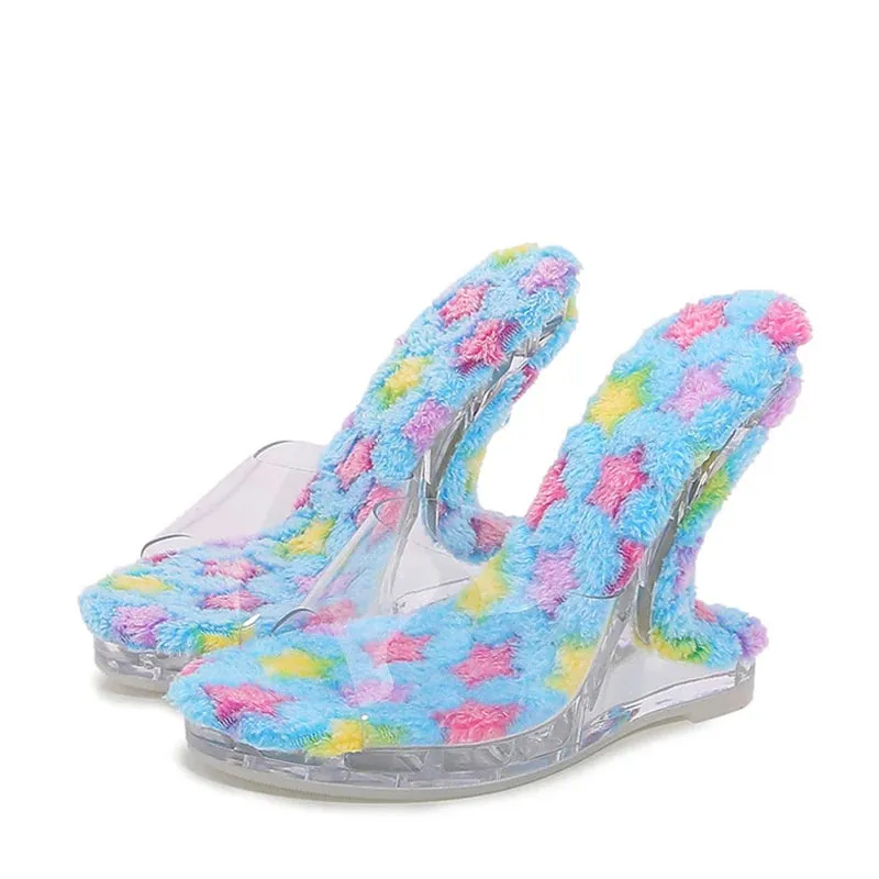 Fluffy insole Transparent high heel Sandals