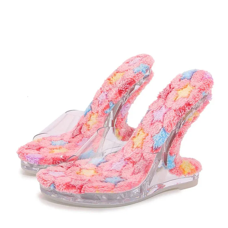 Fluffy insole Transparent high heel Sandals