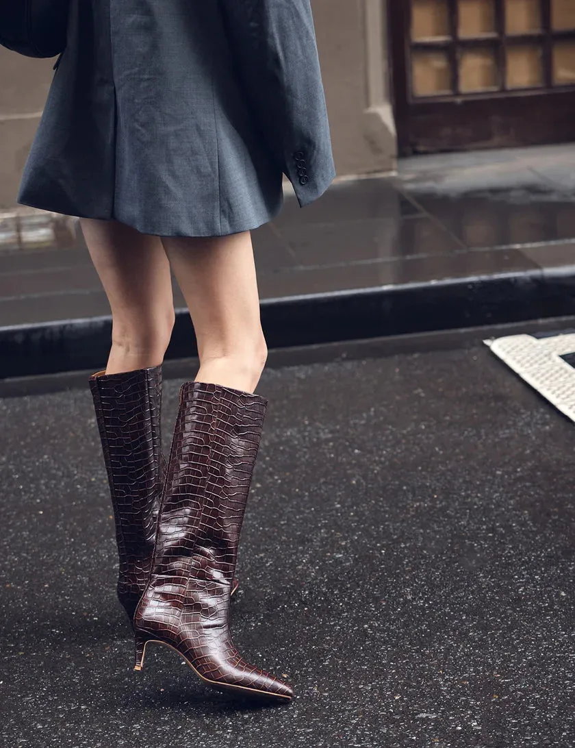 La Tribe Sloane Knee High Boot - Chocolate Croc
