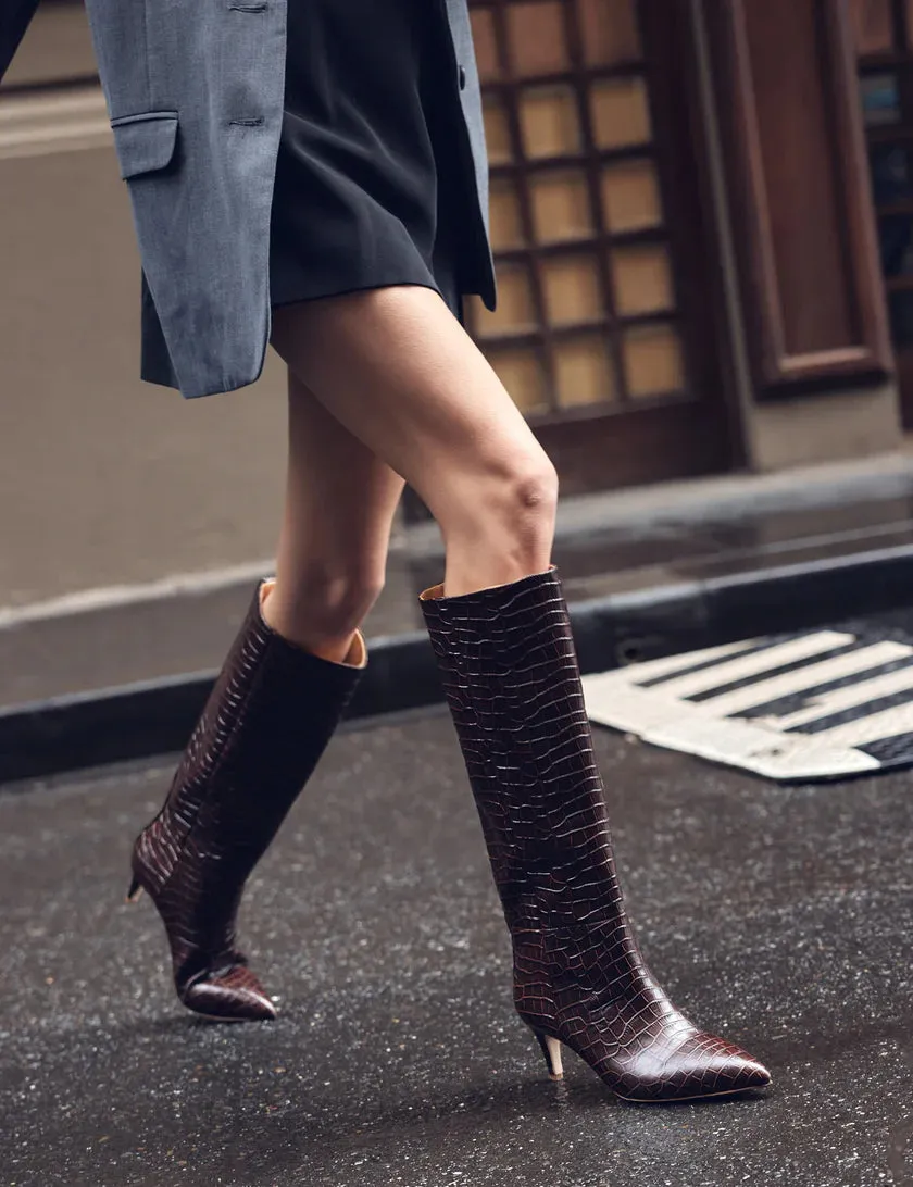 La Tribe Sloane Knee High Boot - Chocolate Croc