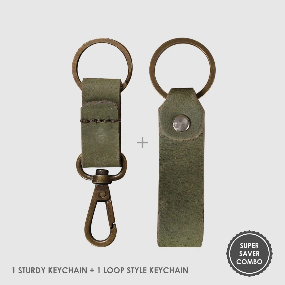 Leather Keychain Sturdy Style- Olive Green