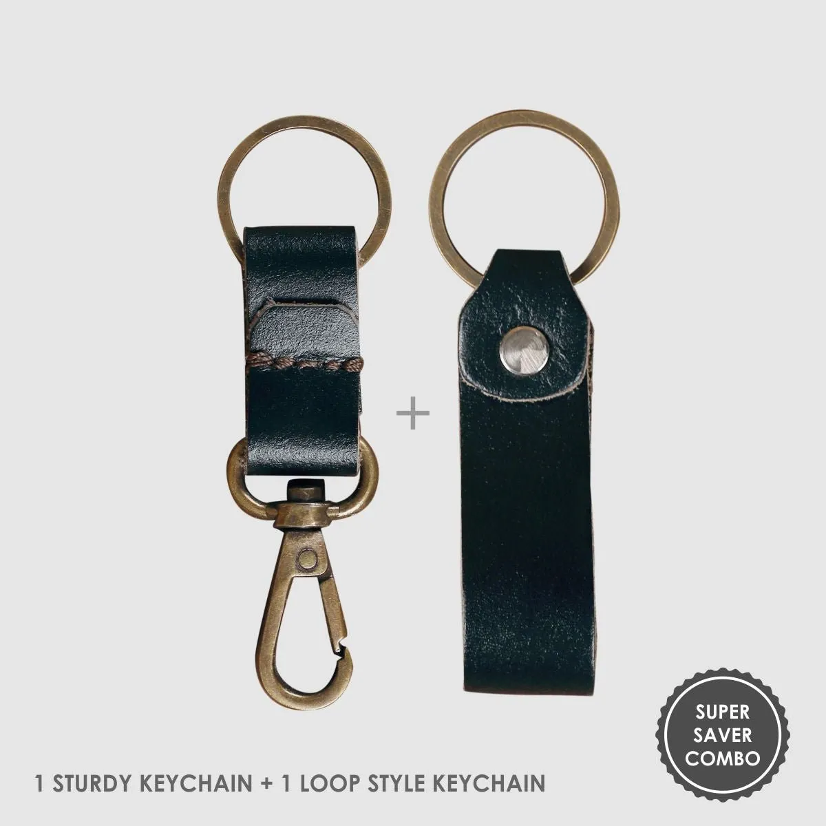 Leather Keychain Sturdy Style- Olive Green
