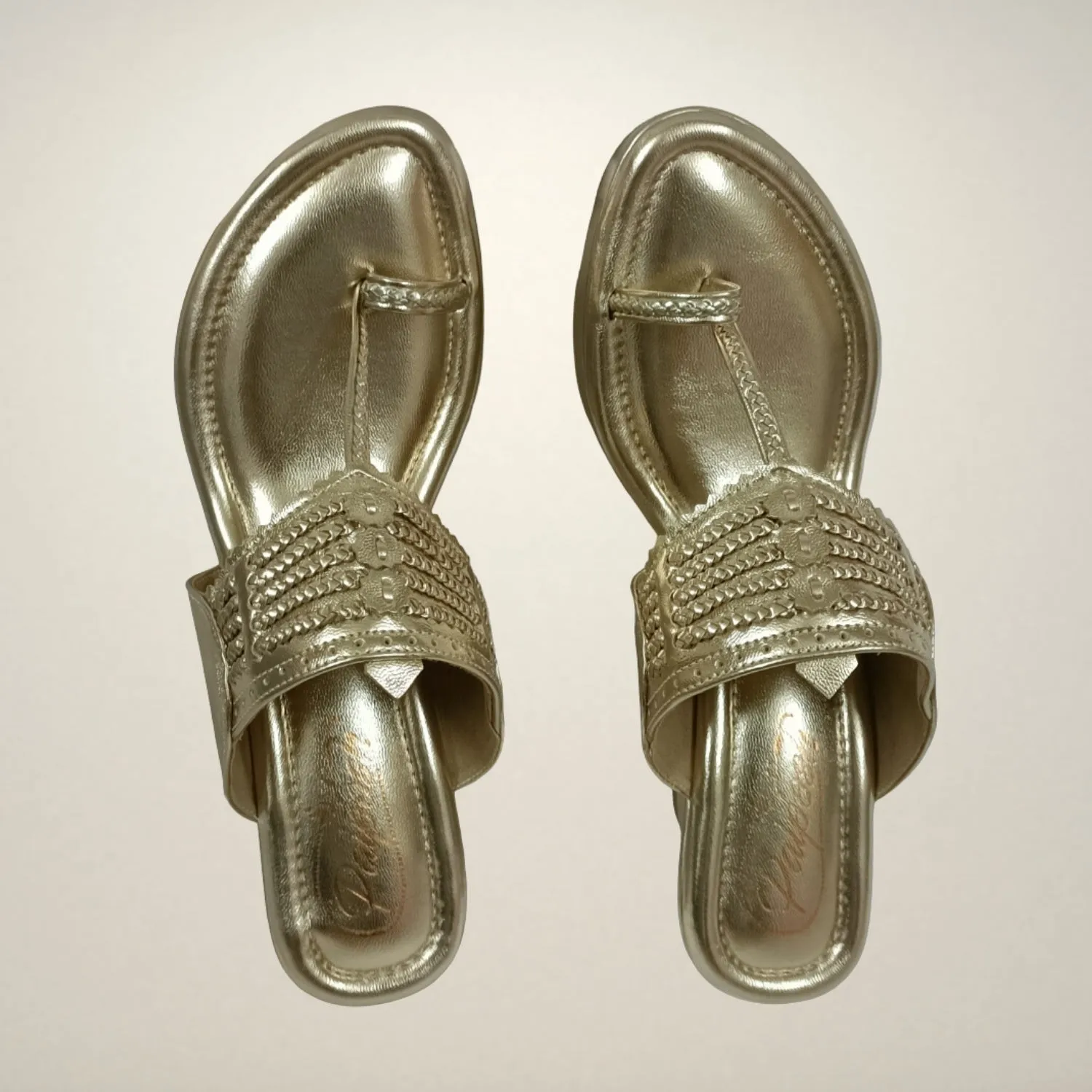 Light Gold Wedge Heel Kolhapuris For Women | Comfy Festive Wear | Hand Crafted