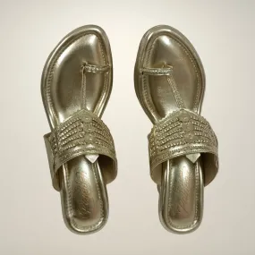 Light Gold Wedge Heel Kolhapuris For Women | Comfy Festive Wear | Hand Crafted