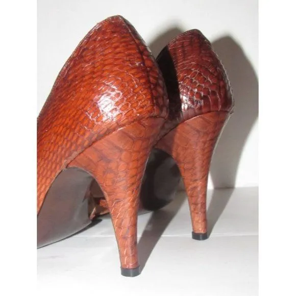 London Fog Textured Snakeskin D'Orsay Heels in Shades of Brown