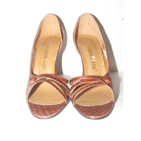 London Fog Textured Snakeskin D'Orsay Heels in Shades of Brown