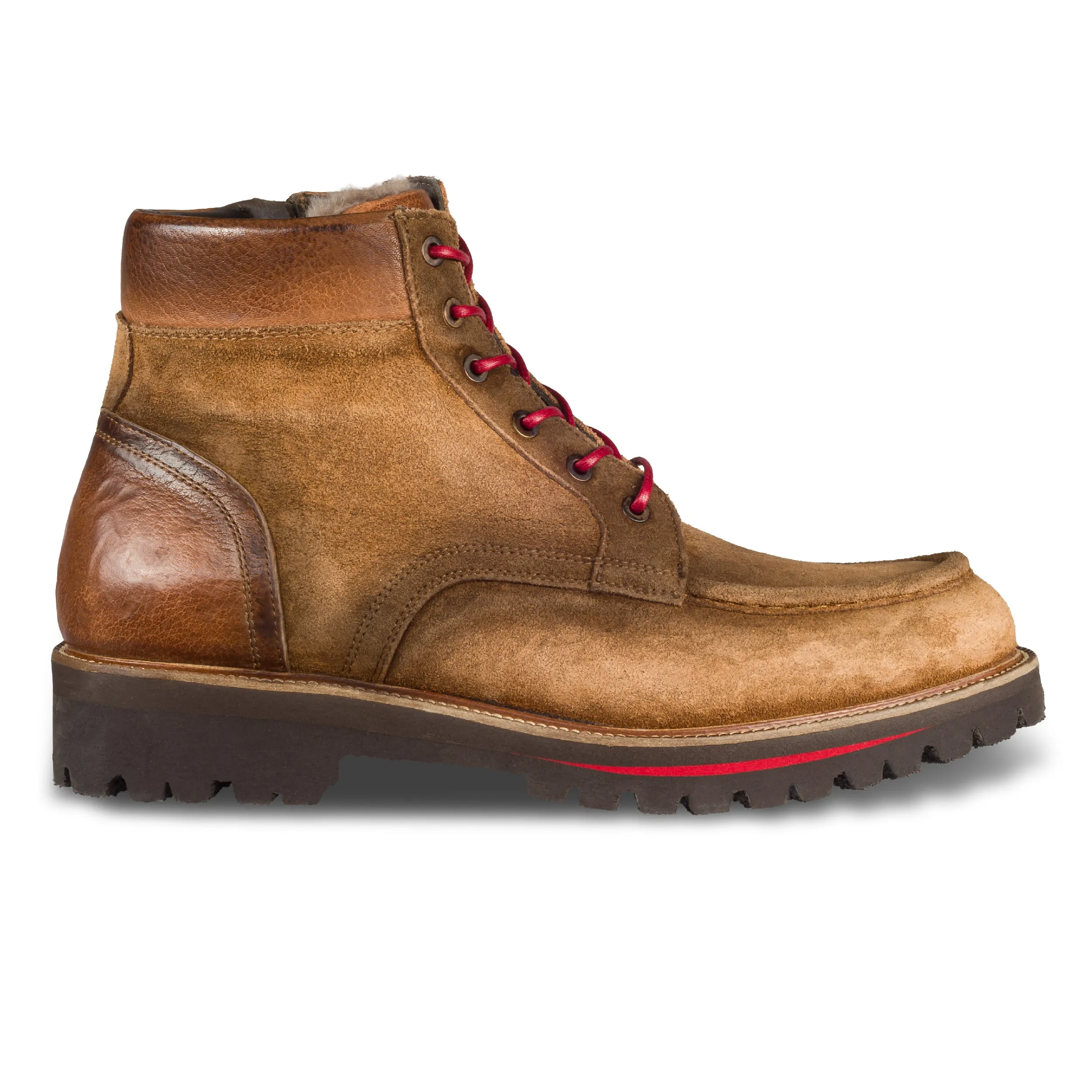 LORENZI | Winterstiefelette Herren mit Lammfell & Reißverschluß, braun - Velourleder handgefertigt | SALE %