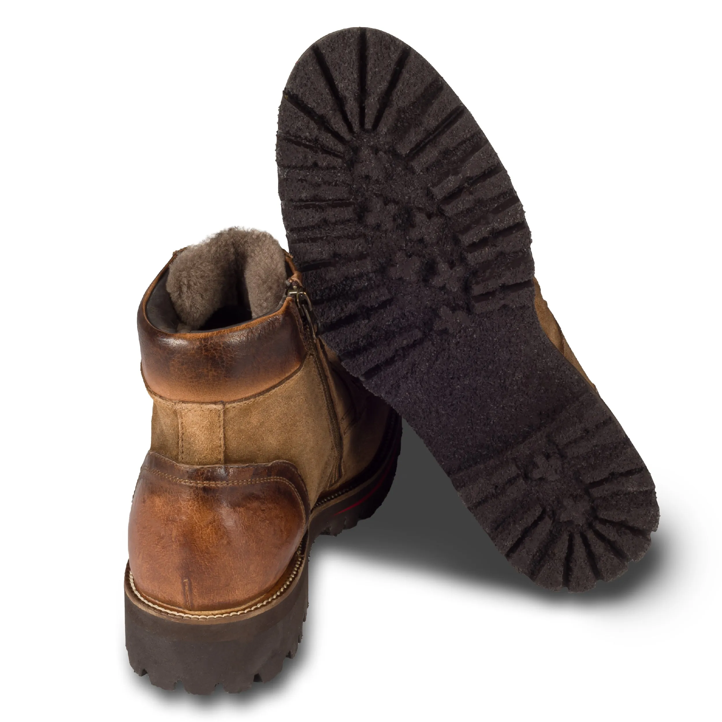 LORENZI | Winterstiefelette Herren mit Lammfell & Reißverschluß, braun - Velourleder handgefertigt | SALE %