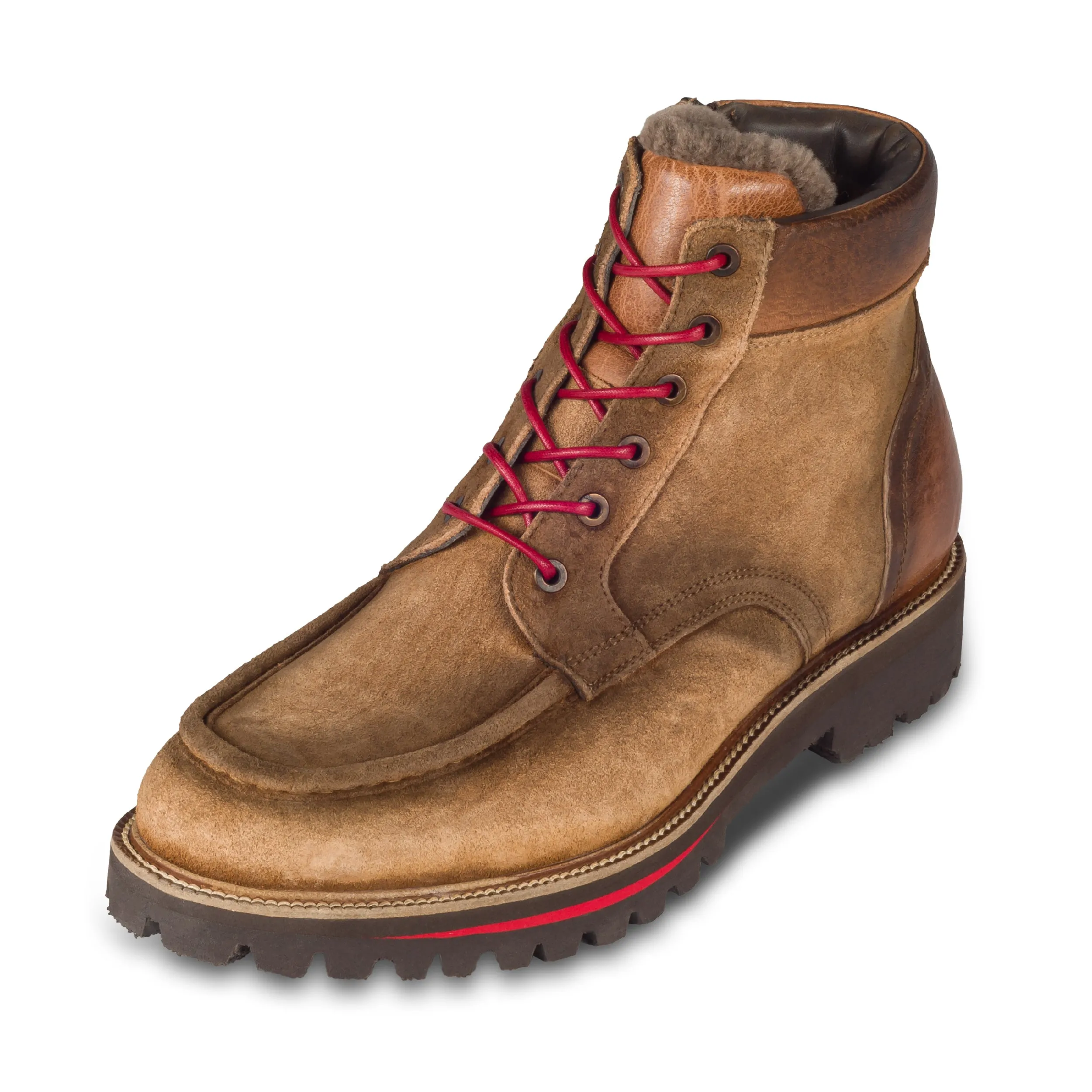LORENZI | Winterstiefelette Herren mit Lammfell & Reißverschluß, braun - Velourleder handgefertigt | SALE %
