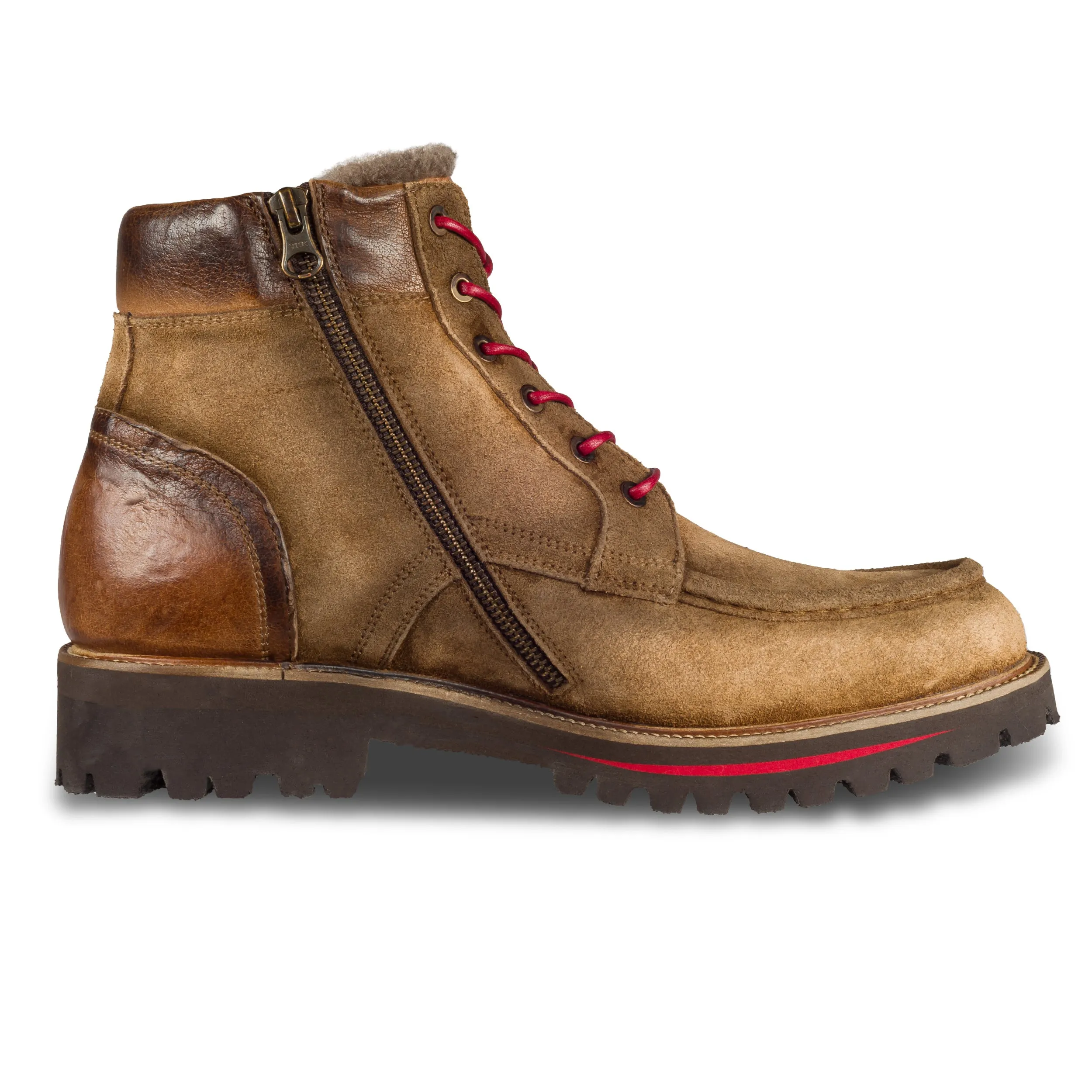 LORENZI | Winterstiefelette Herren mit Lammfell & Reißverschluß, braun - Velourleder handgefertigt | SALE %