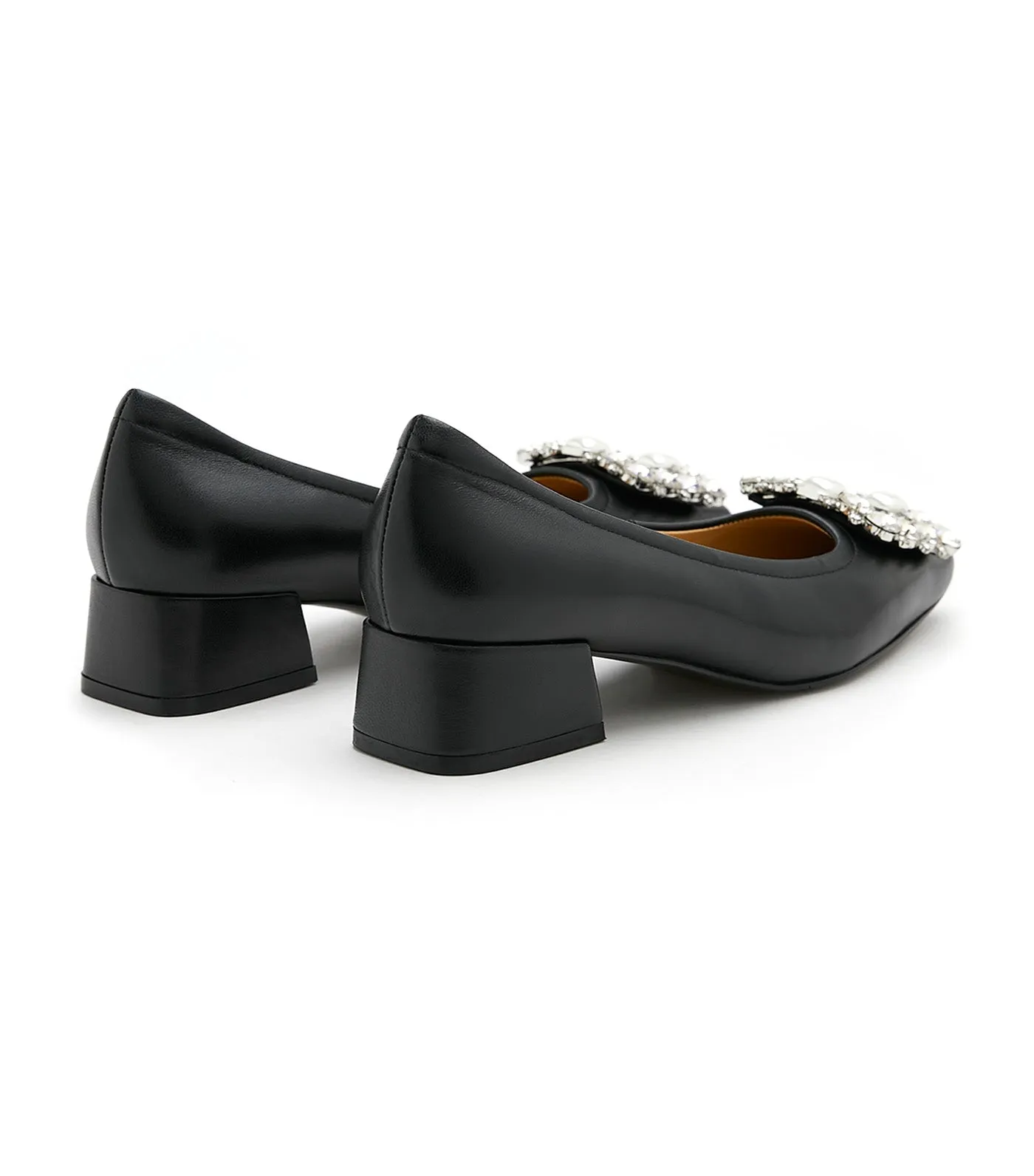 Oaklyn Embellished Buckle Square-Toe Block Heels Black