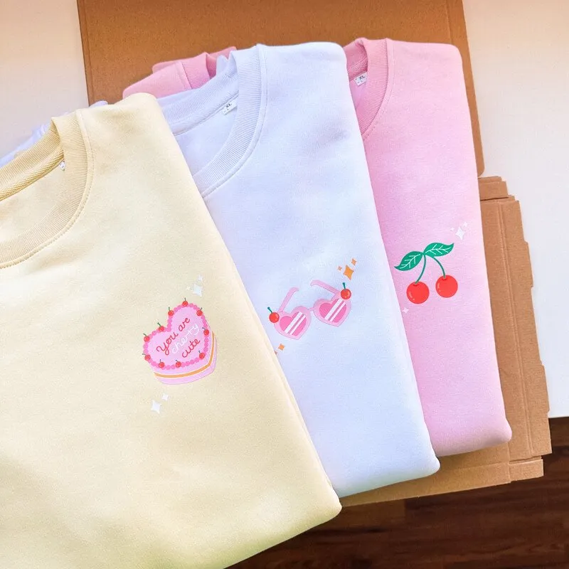 Pink and Red Cherry Valentine's Organic Cotton Sweatshirt - Women's