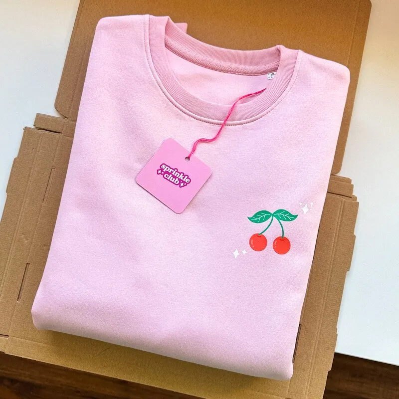Pink and Red Cherry Valentine's Organic Cotton Sweatshirt - Women's