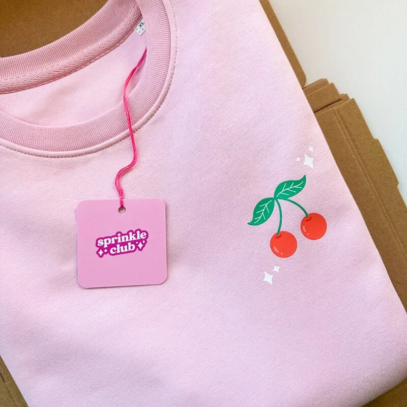 Pink and Red Cherry Valentine's Organic Cotton Sweatshirt - Women's