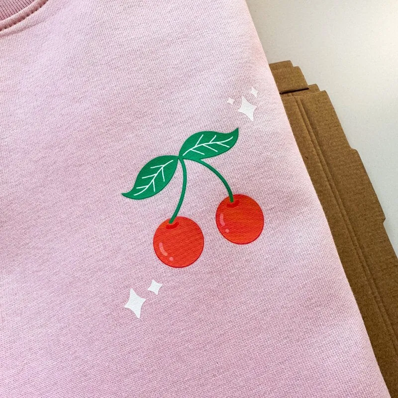 Pink and Red Cherry Valentine's Organic Cotton Sweatshirt - Women's
