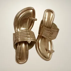 Rose Gold Wedge Heel Kolhapuris For Women | Comfy Festive Wear | Hand Crafted