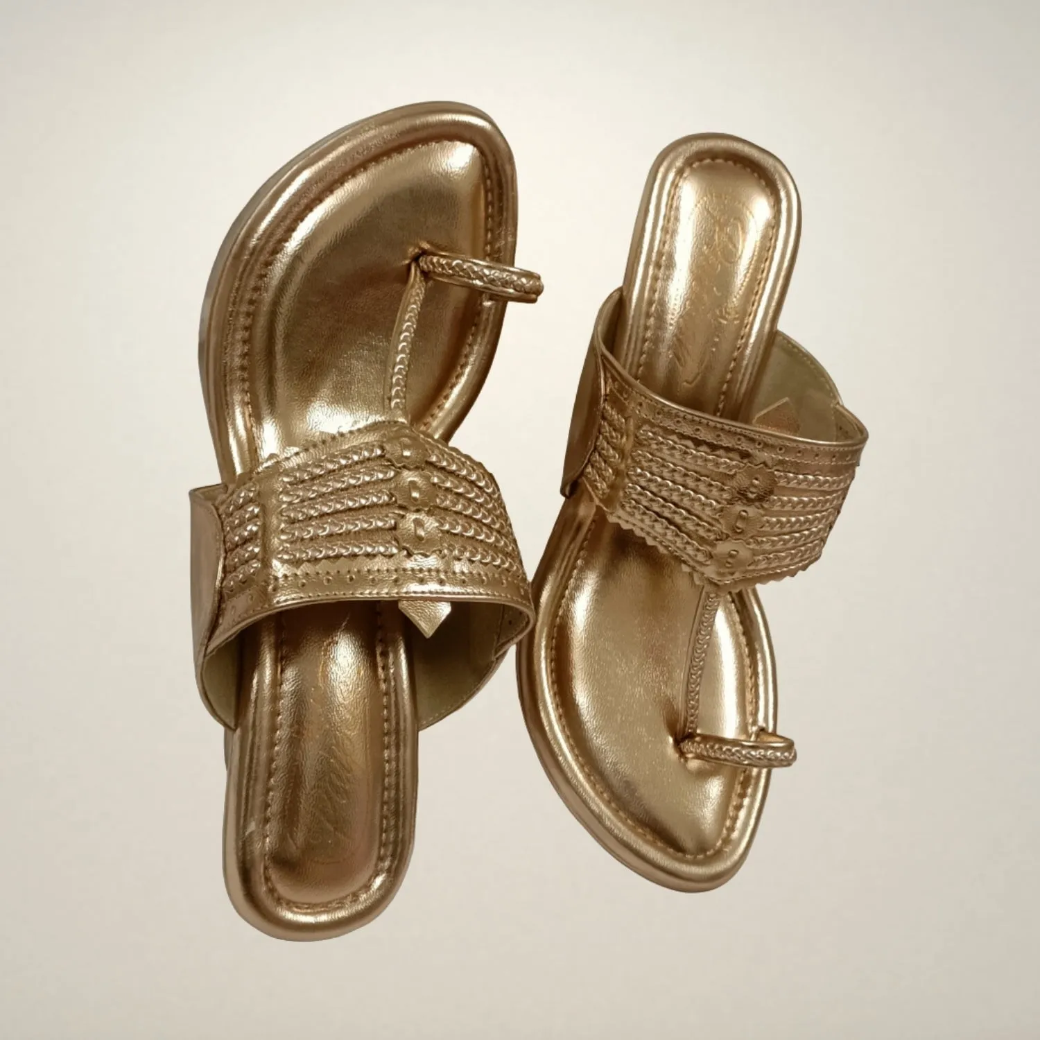 Rose Gold Wedge Heel Kolhapuris For Women | Comfy Festive Wear | Hand Crafted