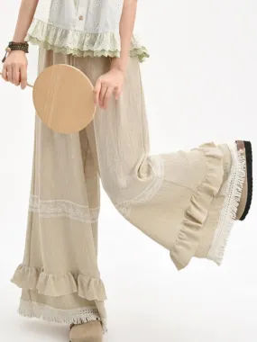Tassel Lace Patchwork Loose Casual Pants