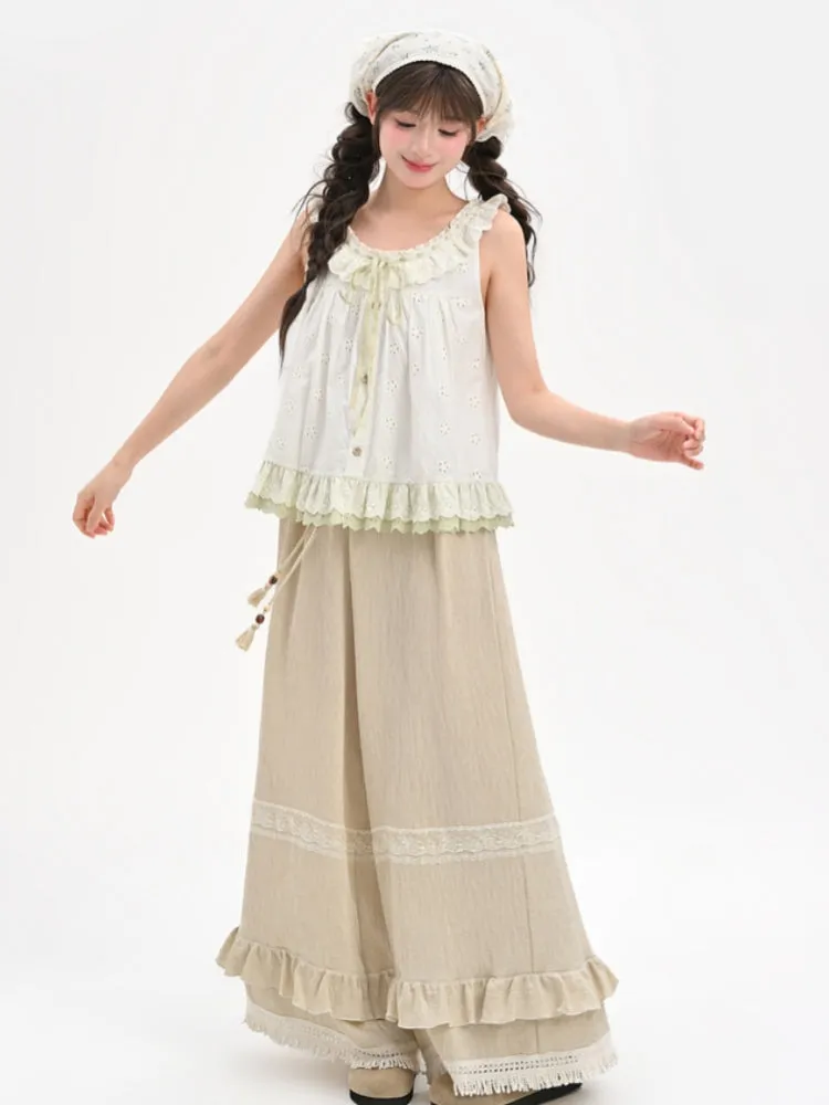 Tassel Lace Patchwork Loose Casual Pants