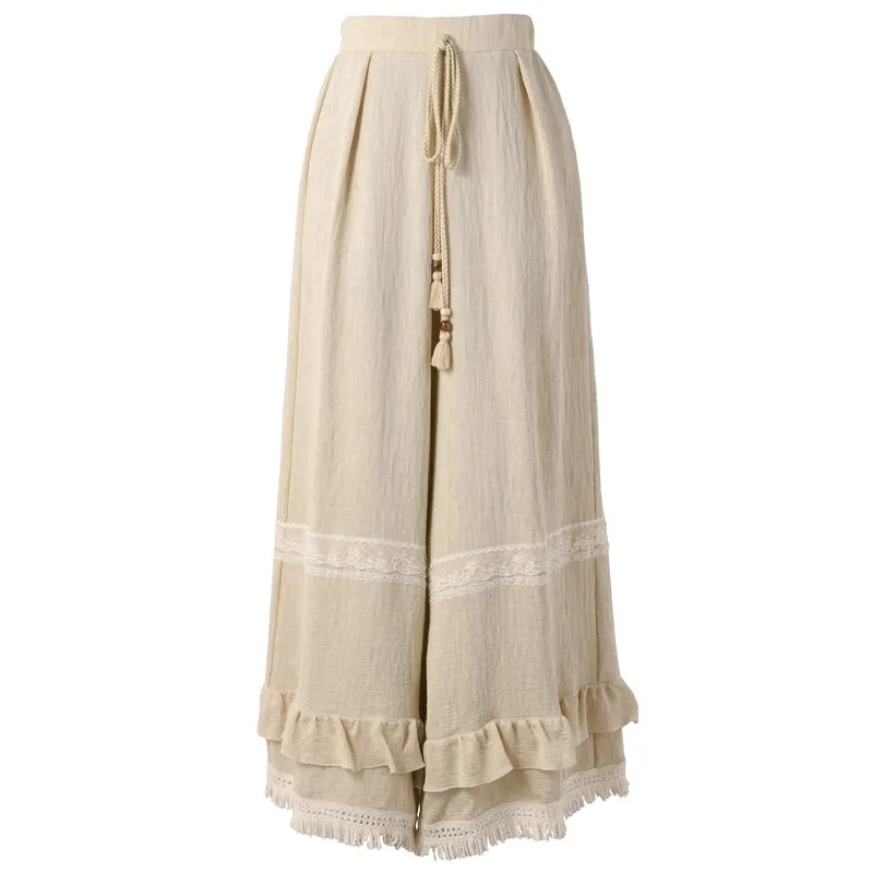 Tassel Lace Patchwork Loose Casual Pants