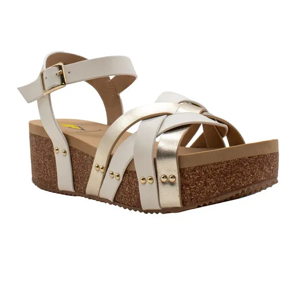Women's Very Volatile White and Gold Wedges PV1043-PLAT