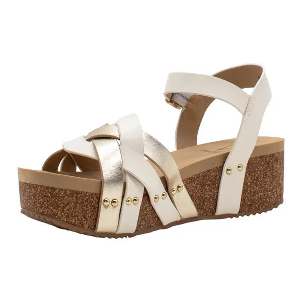 Women's Very Volatile White and Gold Wedges PV1043-PLAT