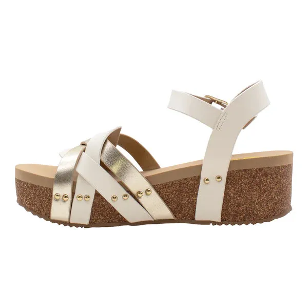 Women's Very Volatile White and Gold Wedges PV1043-PLAT